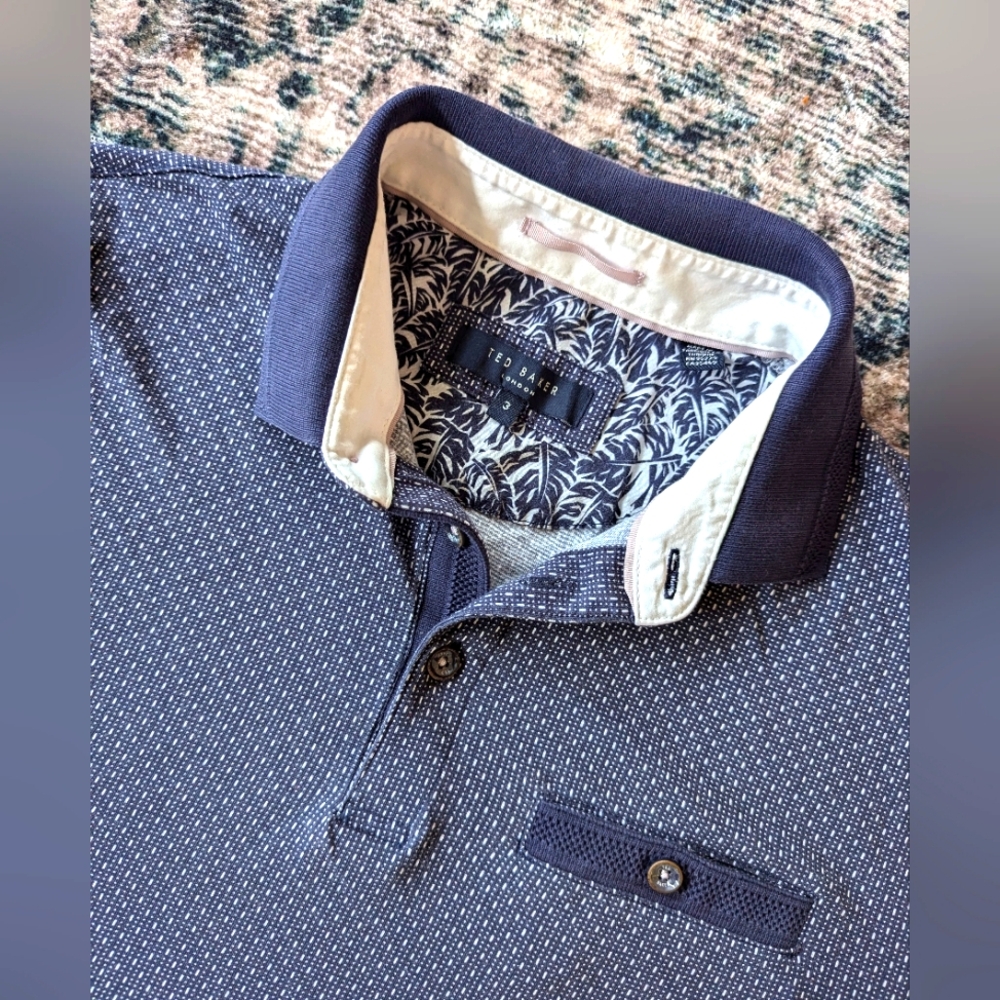 Ted Baker London MMB Outbak blue geometric polo, size 3 (medium)